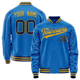 Custom Electric-Blue Gold Solid Color Varsity Letterman Jacket