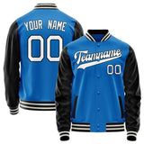 Custom Electric-Blue White Solid Color Varsity Letterman Jacket JA02240617YH144