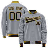 Custom Gray Black Solid Color Varsity Letterman Jacket