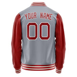 Custom Gray Red Solid Color Varsity Letterman Jacket JA02240617YH152