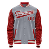 Custom Gray Red Solid Color Varsity Letterman Jacket JA02240617YH152