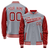 Custom Gray Red Solid Color Varsity Letterman Jacket