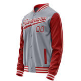 Custom Gray Red Solid Color Varsity Letterman Jacket JA02240617YH152