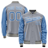 Custom Gray Light-Blue Solid Color Varsity Letterman Jacket JA02240617YH155