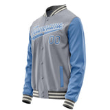 Custom Gray Light-Blue Solid Color Varsity Letterman Jacket JA02240617YH155