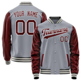 Custom Gray Crimson Solid Color Varsity Letterman Jacket JA02240617YH159