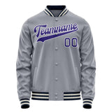 Custom Gray Purple Solid Color Varsity Letterman Jacket JA02240617YH160