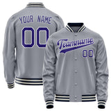 Custom Gray Purple Solid Color Varsity Letterman Jacket