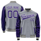 Custom Gray Purple Solid Color Varsity Letterman Jacket