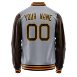 Custom Gray Brown Solid Color Varsity Letterman Jacket JA02240617YH171