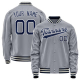 Custom Gray Navy Solid Color Varsity Letterman Jacket