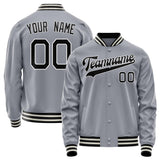 Custom Gray Black Solid Color Varsity Letterman Jacket