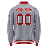 Custom Gray Red Solid Color Varsity Letterman Jacket JA02240617YH175