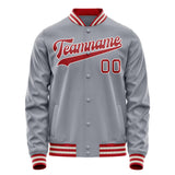 Custom Gray Red Solid Color Varsity Letterman Jacket JA02240617YH175