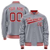 Custom Gray Red Solid Color Varsity Letterman Jacket