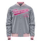 Custom Gray Pink Solid Color Varsity Letterman Jacket JA02240617YH177