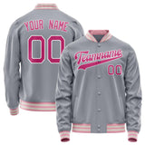 Custom Gray Pink Solid Color Varsity Letterman Jacket