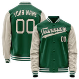 Custom Kelly-Green Cream Solid Color Varsity Letterman Jacket JA02240617ZF206