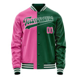 Custom Kelly-Green Pink Split Varsity Letterman Jacket JA02240617ZF208