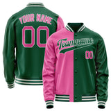 Custom Kelly-Green Pink Split Varsity Letterman Jacket JA02240617ZF208