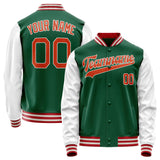 Custom Kelly-Green White Solid Color Varsity Letterman Jacket