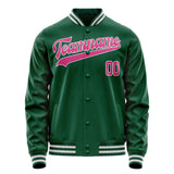 Custom Kelly-Green Pink Solid Color Varsity Letterman Jacket JA02240617ZF216