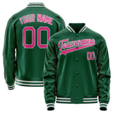 Custom Kelly-Green Pink Solid Color Varsity Letterman Jacket