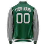 Custom Kelly-Green Gray Solid Color Varsity Letterman Jacket JA02240617ZF217