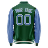 Custom Kelly-Green Light-Blue Solid Color Varsity Letterman Jacket JA02240617ZF220