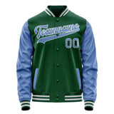 Custom Kelly-Green Light-Blue Solid Color Varsity Letterman Jacket JA02240617ZF220