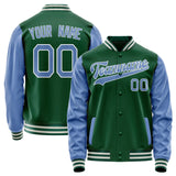 Custom Kelly-Green Light-Blue Solid Color Varsity Letterman Jacket