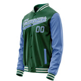 Custom Kelly-Green Light-Blue Solid Color Varsity Letterman Jacket JA02240617ZF220