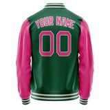 Custom Kelly-Green Pink Solid Color Varsity Letterman Jacket JA02240617ZF232