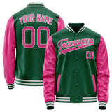 Custom Kelly-Green Pink Solid Color Varsity Letterman Jacket JA02240617ZF232