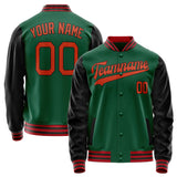 Custom Kelly-Green Black Solid Color Varsity Letterman Jacket