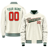 Custom Cream Kelly-Green Solid Color Varsity Letterman Jacket