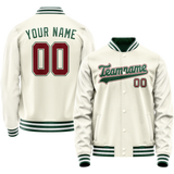 Custom Cream Kelly-Green Solid Color Varsity Letterman Jacket