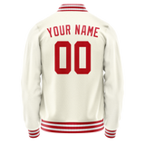 Custom Cream Red Solid Color Varsity Letterman Jacket JA02240617JC110