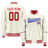 Custom Cream Red Solid Color Varsity Letterman Jacket