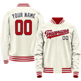 Custom Cream Red Solid Color Varsity Letterman Jacket