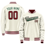Custom Cream Kelly-Green Solid Color Varsity Letterman Jacket