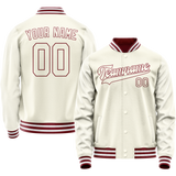 Custom Cream Red Solid Color Varsity Letterman Jacket