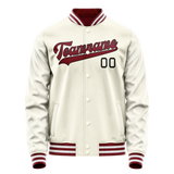 Custom Cream Red Solid Color Varsity Letterman Jacket JA02240617JC093