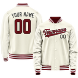 Custom Cream Red Solid Color Varsity Letterman Jacket