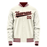 Custom Cream Black Solid Color Varsity Letterman Jacket JA02240617JC088