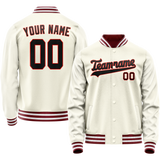 Custom Cream Black Solid Color Varsity Letterman Jacket JA02240617JC088