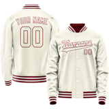 Custom Cream Crimson Solid Color Varsity Letterman Jacket