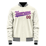 Custom Cream Purple Solid Color Varsity Letterman Jacket JA02240617JC104
