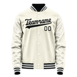 Custom Cream Black Solid Color Varsity Letterman Jacket JA02240617JC111