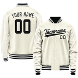 Custom Cream Black Solid Color Varsity Letterman Jacket